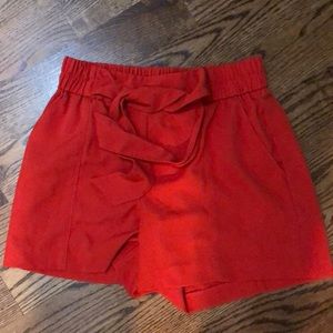 Red High Waisted Tie Shorts